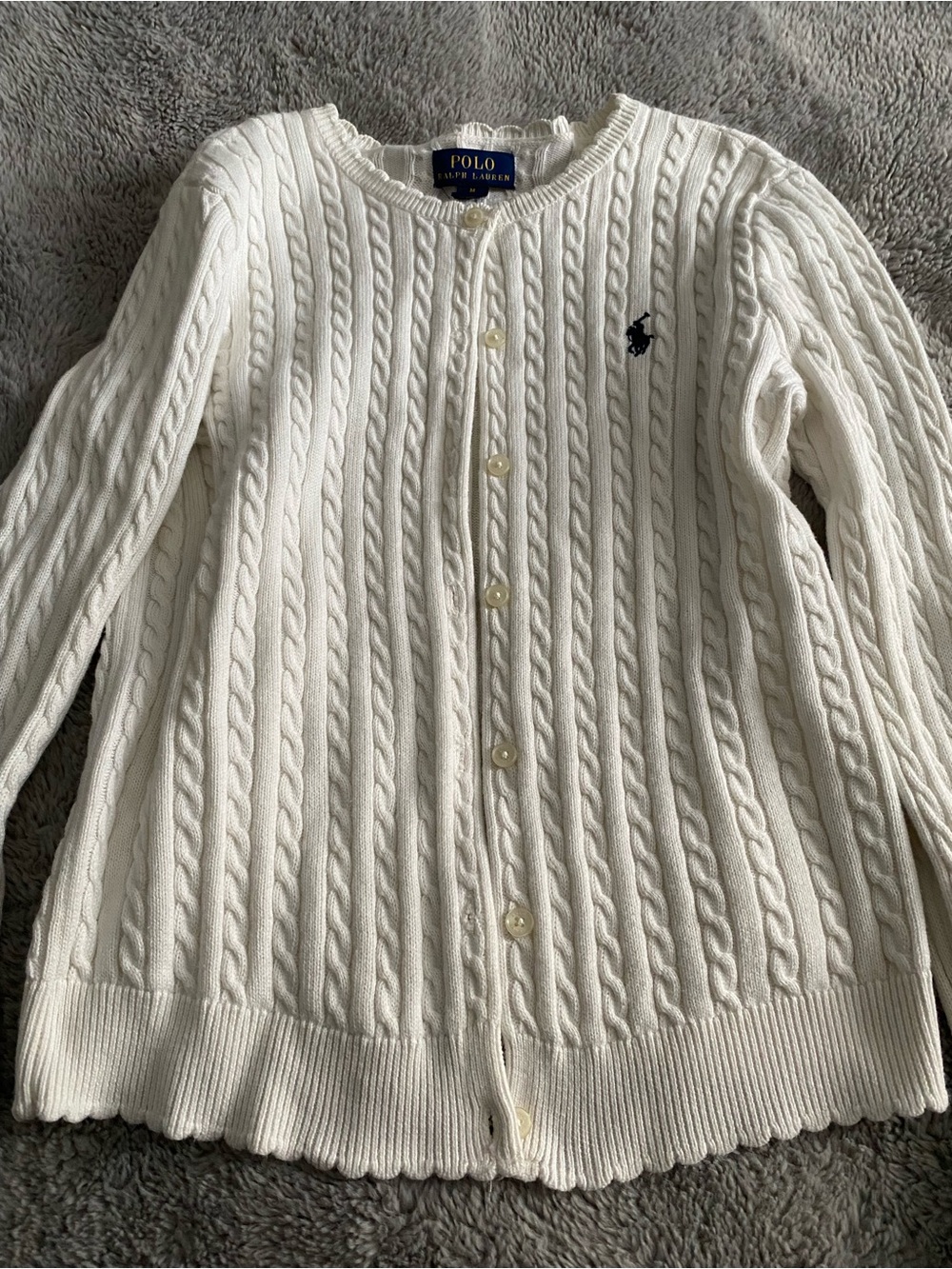 Polo by Ralph Lauren White Cable Knit Button-Front Cardigan Girls size medium